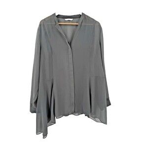 Soft Surroundings Gray Asymmetrical Sheer Button Up Blouse Tank Underneath 1X
